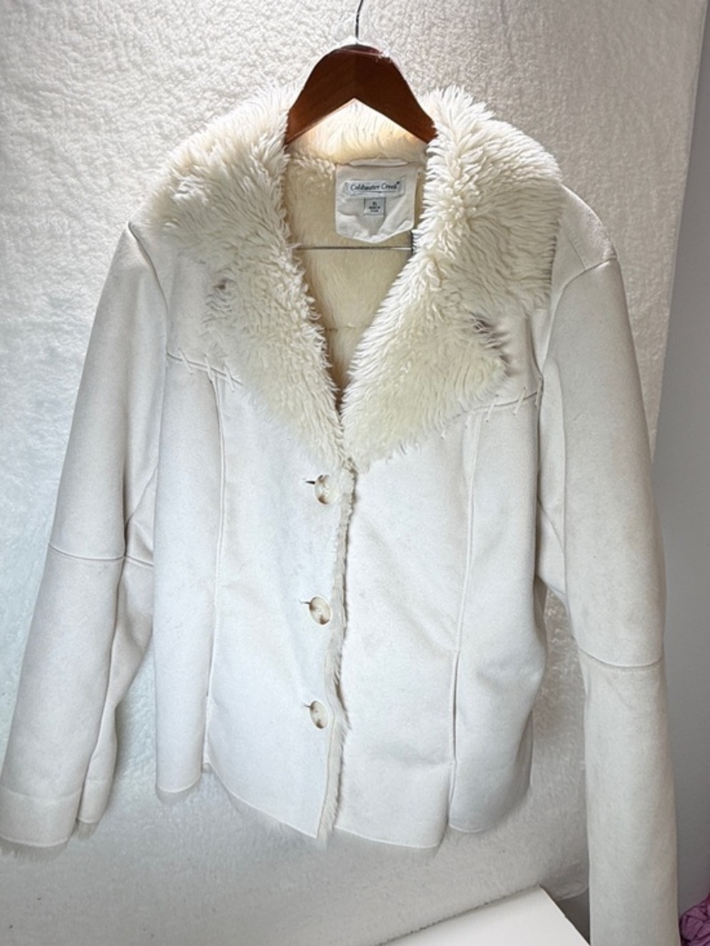 Coldwater Creek Cream Faux Fur Coat Jacket Women’s XL stylish